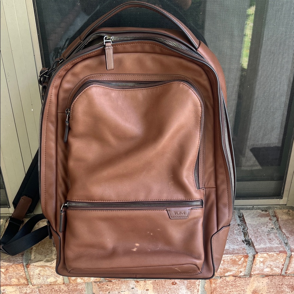 Tumi Chestnut Brown Leather Backpack for Men